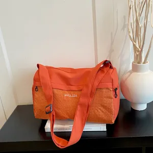 Orange lightweight travel duffel bag stylish portable short trip fitness gym handbag for women