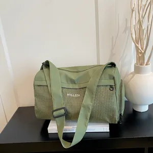 Green plaid travel duffel bag lightweight casual gym bag for women short trip weekend luggage