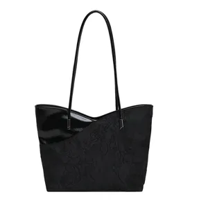 Μαύρη κομψή casual γυναικεία τσάντα ώμου tote μεγάλη χωρητικότητα μινιμαλιστική σχεδίαση