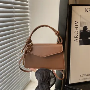 Stylish minimalist women brown handbag, chic leather shoulder crossbody top-handle bag