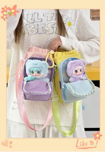 Cute plush doll shoulder bag stylish canvas crossbody phone pouch trendy cute bucket bag