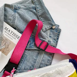 Dopamine colorblock crossbody bag with adjustable pink strap for casual travel and outdoor use