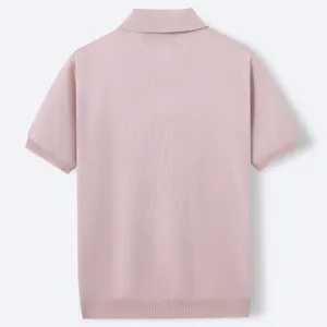 Mens short sleeve knit polo shirt casual business pullover solid pink top summer fashion