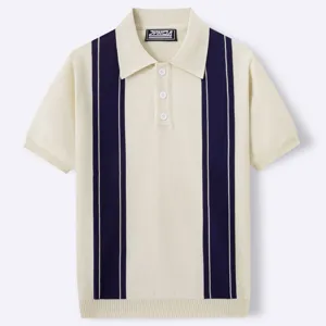 Men short sleeve knit polo shirt vintage striped contrast color casual summer top apparel