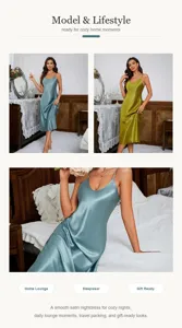 Elegante vestido de dormir de satén para mujer, camisón con cuello en V para noches acogedoras.