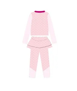 Cute toddler kids girls pink polka dot long sleeve two piece sun protection swimwear detail.