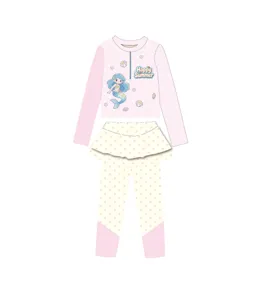 Cute girls long sleeve sun protection split swimsuit with lovely mermaid print design.