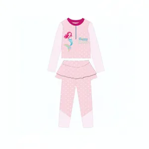 Kids pink polka dot long sleeve two-piece swimsuit with cute mermaid design for girls