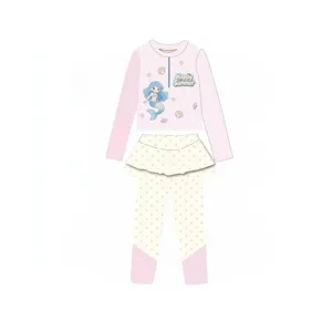 Cute kids long sleeve split swimsuit, pink children sun protection swimwear set for girls.