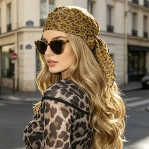 Sciarpa Quadrata Stampa Leopardata Chiffon Leggera Fascia Capelli Cravatta Piccolo Foulard Accessori Moda Per Donne