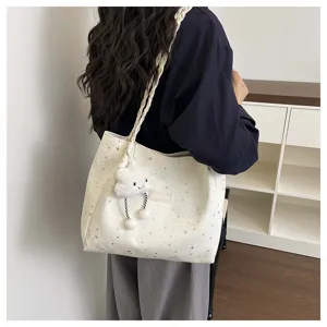 Borsa shopper con stampa di stelle e ciondolo nuvola, grande borsa a spalla casual da donna.