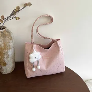 Borsa tote rosa con stelle borsa a spalla casual grande capacità alla moda donna elegante