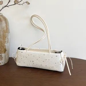 White star print baguette shoulder bag casual women handbag with cute bow side details