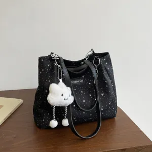 Large Capacity Tote Bag For Women Starry Sky Print Casual Commuting Shoulder Bag Fashion Underarm Bag