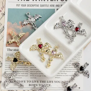 Gothic heart bat wing cross charm detail shot, ideal for DIY handmade bracelets and necklaces.