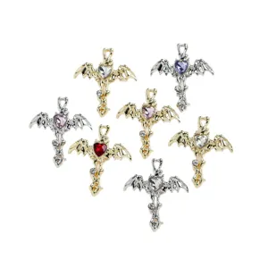 Gothic bat wing cross heart pendant charms set for DIY handmade jewelry necklace making supplies