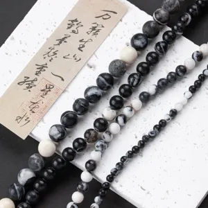 Zebra Stripes Natural Stone Round Loose Beads Spacer Beads For Bracelet Necklace Making Neo Chinese DIY Crafts Jewelry Finding