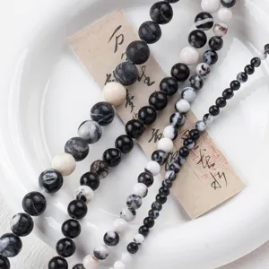 Natural black and white stone round beads 4-10mm DIY jewelry making strands for use