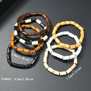 Pulsera de cuentas de madera retro multicolor joyería cilíndrica de moda para el uso diario