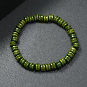 Green wooden abacus bead bracelet, retro ethnic style wrist accessory for men and women.
