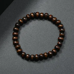 Pulsera de cuentas de madera redondas simple estilo bohemio elástica hombre y mujer.