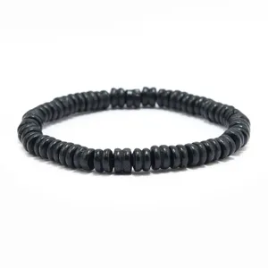 Black wooden abacus bead bracelet, retro ethnic style fashion unisex wrist jewelry.