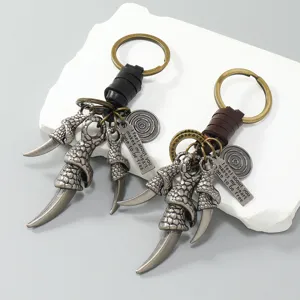 Portachiavi Punk Vintage in Lega di Zinco con Artiglio d'Aquila Corda in Pelle di Mucca Intrecciata Anello Portachiavi da Uomo Ciondolo Gioielli di Moda Accessorio per Chiavi Auto Regalo