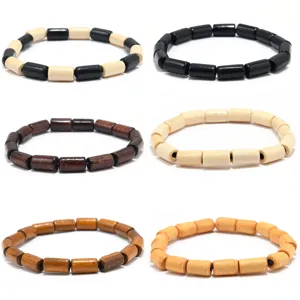 Pulsera de madera cilindrica retro simple pulsera de cuentas coloridas para hombres y mujeres