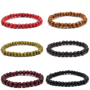 Pulsera de cuentas de madera boho elástica multicolor natural joyería para hombre y mujer moda