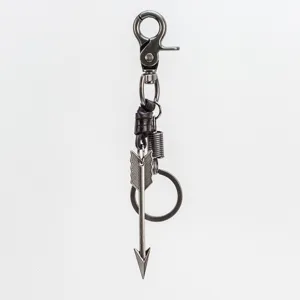 Retro alloy arrow keychain for men, antique silver punk rock waist accessory pendant.