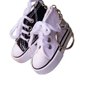 Miniature canvas sneaker keychain pair black white high top shoes cute bag charm gift