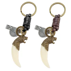 Llavero de diente de leopardo cuero genuino anillo animal colgante accesorio bolso