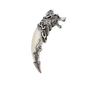 Retro wolf tooth pendant vintage alloy wolf head necklace DIY jewelry accessory detail view