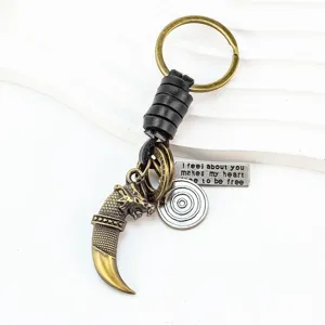 Vintage dragon claw tooth keychain retro metal leather keyring fashion accessory gift item