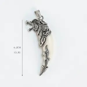 Retro wolf tooth pendant necklace jewelry accessory wolf head charm 6.2cm 13.3g
