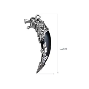 Retro Wolf Tooth Pendant Necklace DIY Jewelry Accessory Detailed Wolf Head Charm 6.2CM