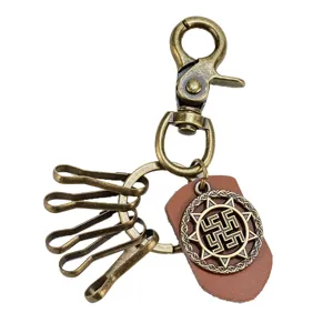 Llavero de Cuero de Engranaje de Aleación de Zinc Industrial Vintage Colgante Grabado de Metal Galvanizado Punk Llavero de Cintura para Hombre