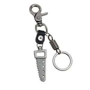 Llavero de Motosierra de Cuero y Aleación de Zinc Vintage Retro Galvanizado Plata Antigua Mini Sierra Herramienta Colgante Bolso Encanto Anillo Clave Joyería Regalo
