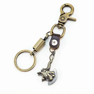 Llavero vintage de aleación de hacha de dragón retro bronce colgante mochila accesorio metal
