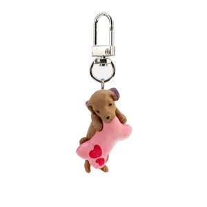 Süßer Cartoon Hund Schlüsselanhänger Tasche Anhänger mit rosa Herz Knochen für Paare.