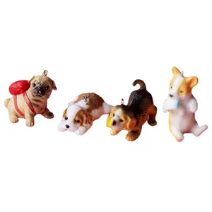 Süße Cartoon Welpen Figuren Schlüsselanhänger Set, Miniatur Harz Hunde Anhänger Geschenke.