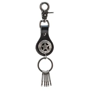 Vintage leather keychain with star pendant retro alloy lobster clasp metal keyring accessory