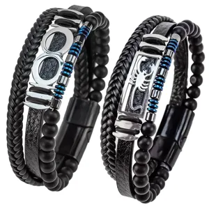 Pulsera de Cuero Multicapa para Hombre Acero Inoxidable Escorpión Infinito Ancla Patrón de la Gran Muralla Joyería Punk Rock Regalo