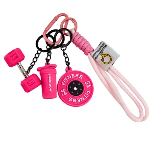 Sports Fitness Keychain Miniature Dumbbell Barbell Kettlebell Pendant Woven Rope Bag Hanging Ornament For Gym Lovers Jewelry Gift
