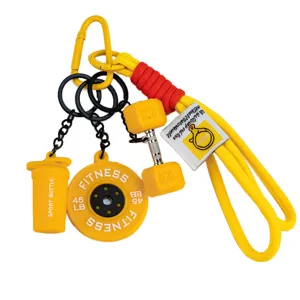 Mini fitness keychain sports barbell dumbbell water bottle pendant bag charm for gym lovers