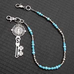 Punk turquoise bead wallet chain gothic metal key pendant pants chain hip hop jewelry