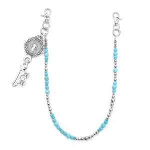 Trendy turquoise bead pants chain punk style jeans waist chain wallet chain with key pendant