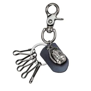 Llavero de Granada de Aleación y Cuero Retro Colgante de Granada de Mano de Estilo Militar Creativo Adorno para Colgar en la Cintura Regalo