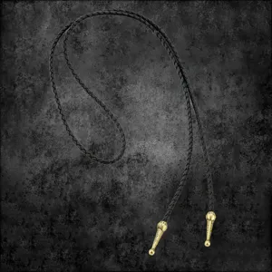 Black braided PU leather bolo tie cord with gold metal tips for DIY necklace accessory