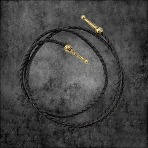 Black braided bolo tie cord with metal tips, ideal for DIY western necklaces and leather bow ties.
